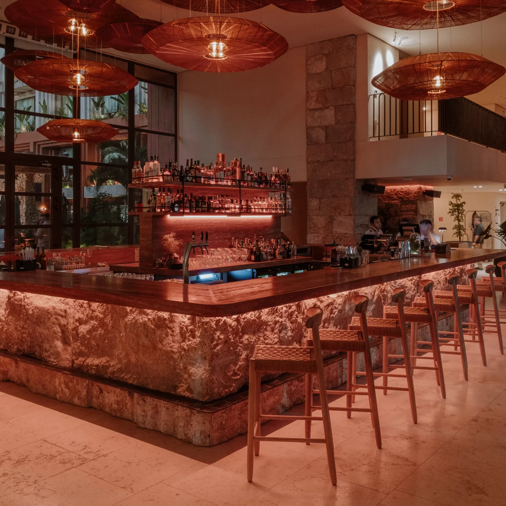 Stone and wood design bar at OSH Hotel Cartagena