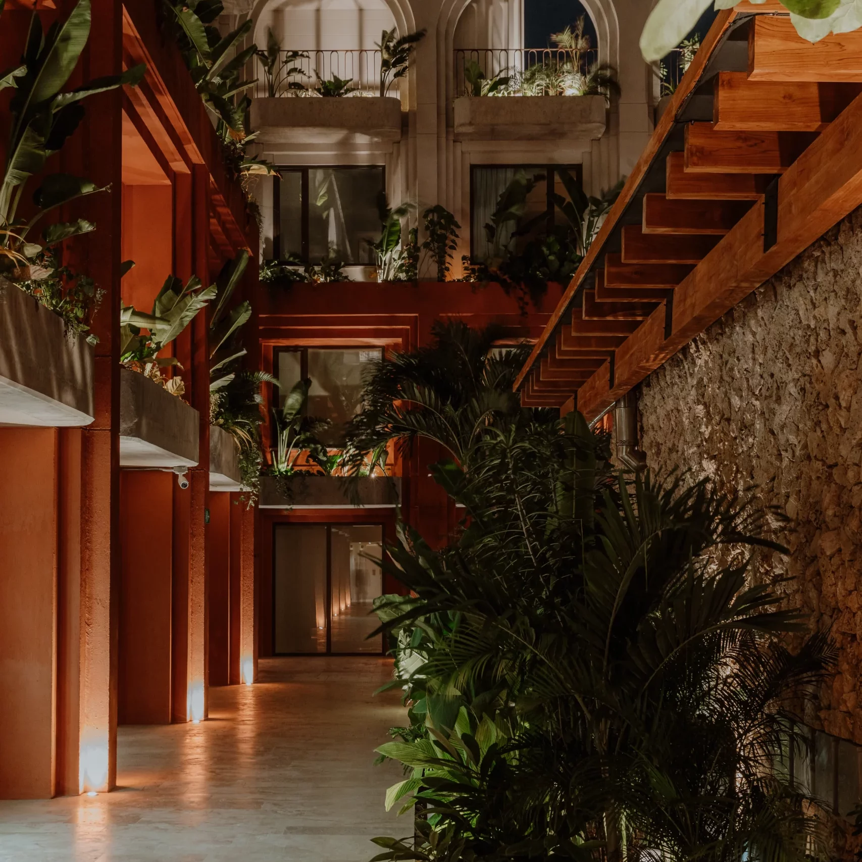Central courtyard with tropical gardens at hotel in Getsemaní Cartagena